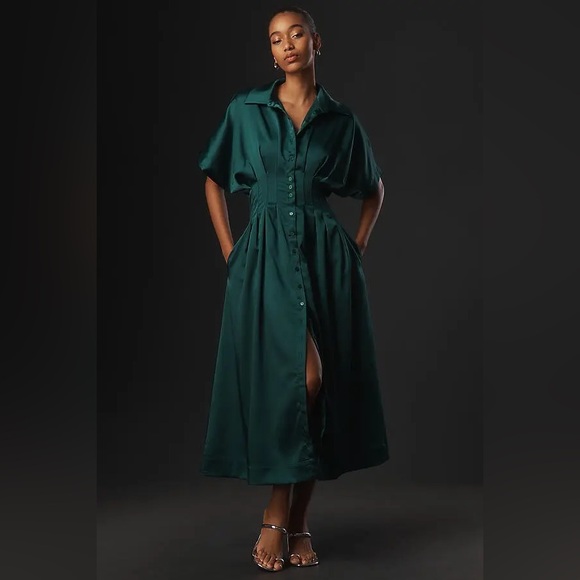 Anthropologie Dresses & Skirts - Anthropologie The Tobie Satin Shirt Dress by Exquise